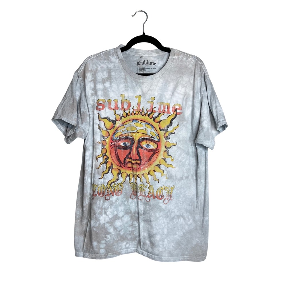 Sublime T-Shirt Mens Sz L Gray Tie Dye Long Beach Sun Graphic Band Tee